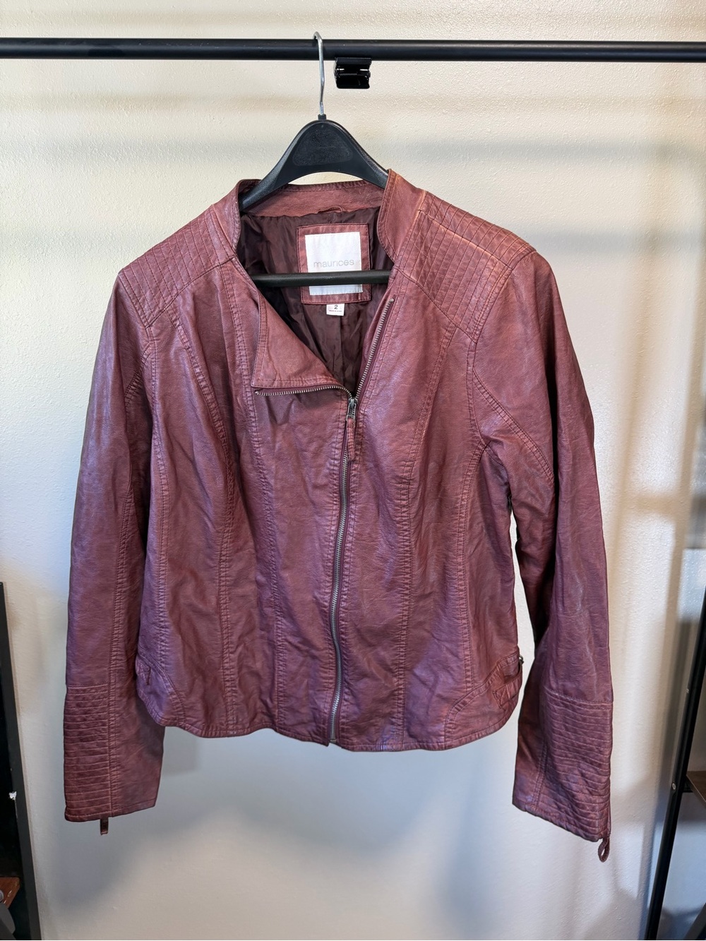 Maurices Women's Wine Faux Leather Moto Jacket